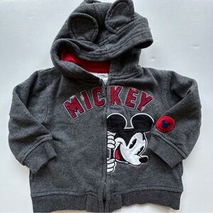 Disney Baby gray Mickey‎ Mouse full zip long sleeve sweatshirt hoodie boys 12m